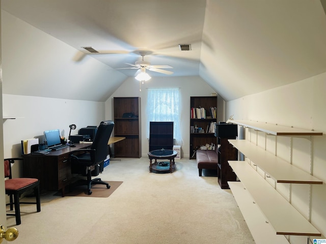196 King James Ct, Alabaster, AL 35007 - office with carpet floors, a ceiling fan, and vaulted ceiling