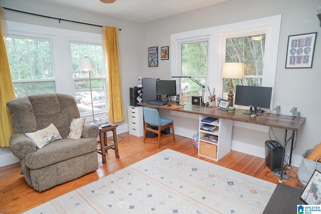 office space with wood finished floors