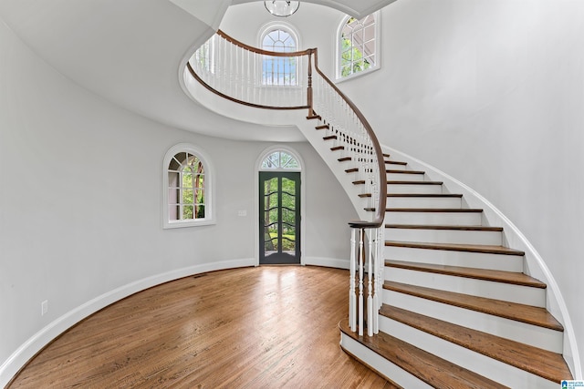 2074 Royal Fern Ln, Hoover, AL 35244 - entryway featuring stairs, baseboards, wood finished floors, and a towering ceiling