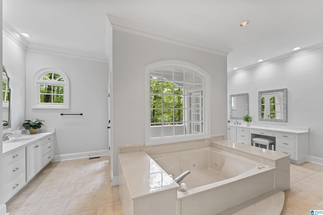 2074 Royal Fern Ln, Hoover, AL 35244 - bathroom with crown molding, baseboards, tile patterned flooring, and vanity
