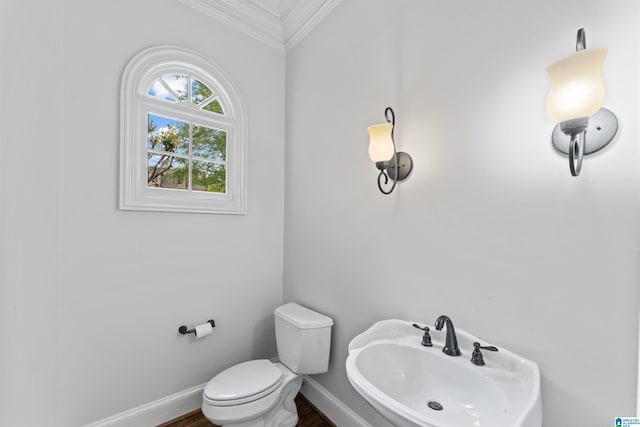 2074 Royal Fern Ln, Hoover, AL 35244 - half bath with ornamental molding, wood finished floors, toilet, baseboards, and a sink