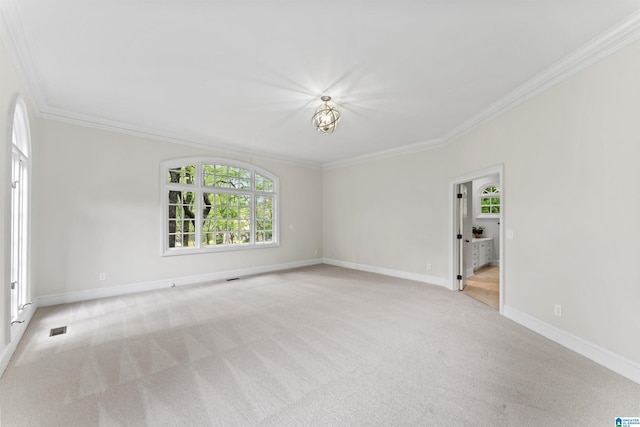 2074 Royal Fern Ln, Hoover, AL 35244 - spare room with crown molding, baseboards, light carpet, and visible vents
