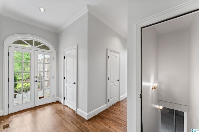 2074 Royal Fern Ln, Hoover, AL 35244 - foyer with crown molding, visible vents, french doors, and wood finished floors