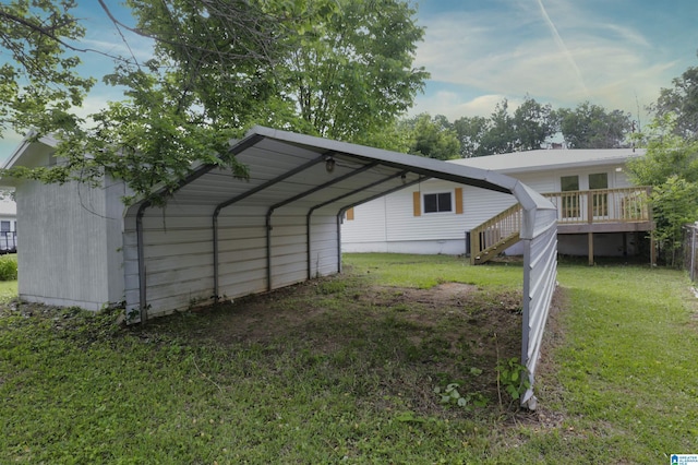 exterior space with stairway and a carport
