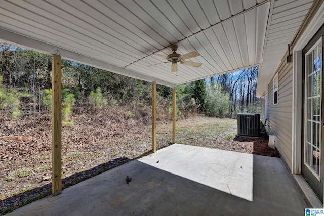 view of patio with cooling unit and a ceiling fan