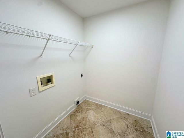 laundry room with hookup for an electric dryer, laundry area, baseboards, and hookup for a washing machine