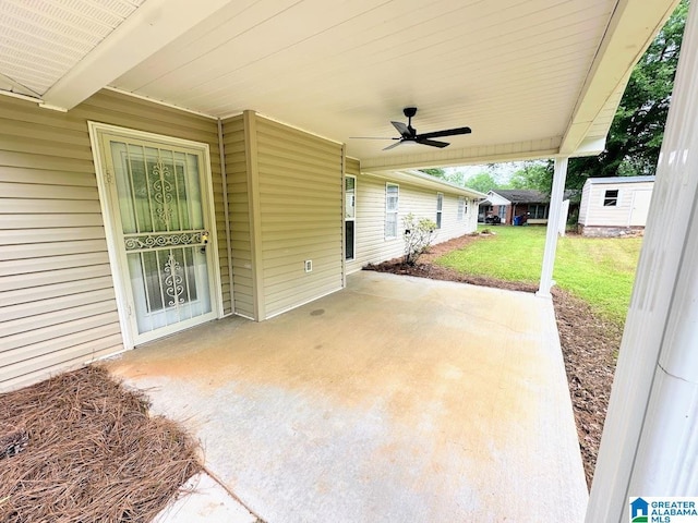 view of patio / terrace featuring ceiling fan
