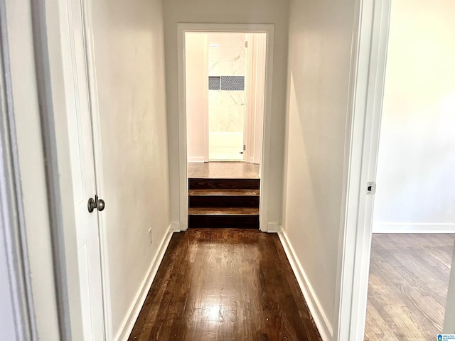 hall featuring baseboards and dark wood finished floors
