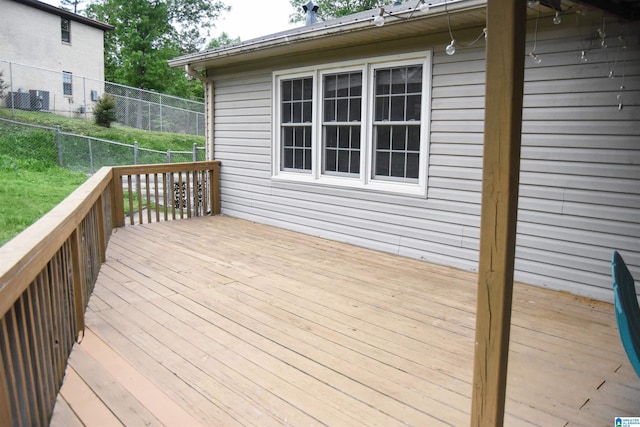 wooden terrace featuring a fenced backyard