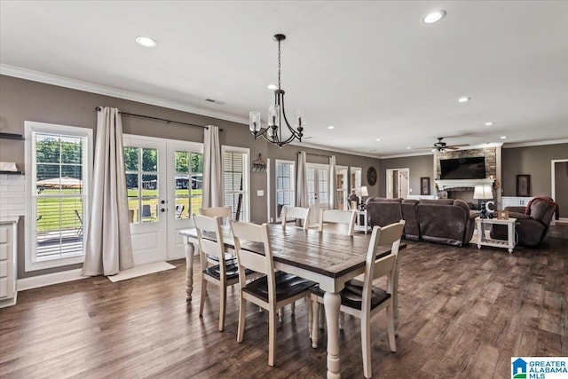 1520 Day Gap Rd, Cullman, AL 35057 - dining room featuring crown molding, french doors, recessed lighting, and dark wood finished floors