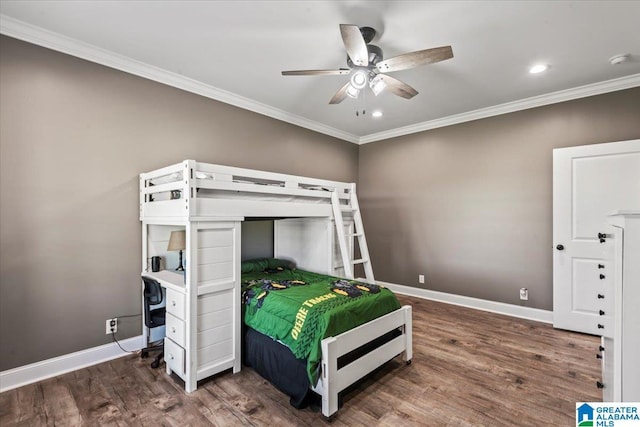 1520 Day Gap Rd, Cullman, AL 35057 - bedroom featuring crown molding, recessed lighting, baseboards, and wood finished floors