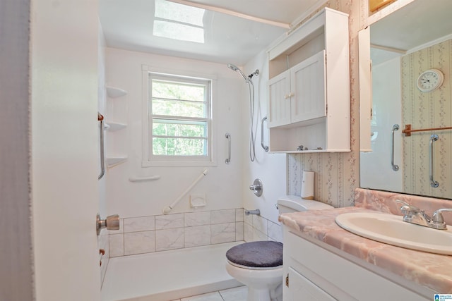 2928 University Way, Centreville, AL 35042 - bathroom with vanity, wallpapered walls, walk in shower, and toilet