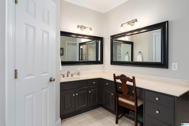 1012 Oak Tree Rd, Hoover, AL 35244 - bathroom featuring crown molding, tile patterned floors, and vanity