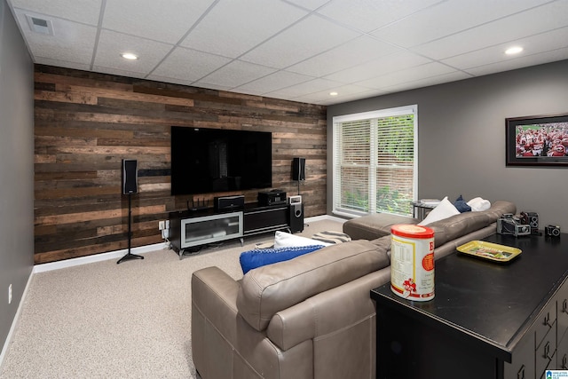 1012 Oak Tree Rd, Hoover, AL 35244 - carpeted living area featuring baseboards, recessed lighting, wooden walls, and visible vents