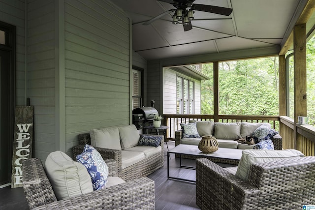 1012 Oak Tree Rd, Hoover, AL 35244 - sunroom featuring ceiling fan and an outdoor hangout area