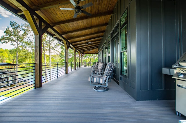 wooden terrace with ceiling fan