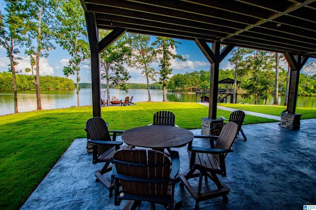 view of patio featuring a water view