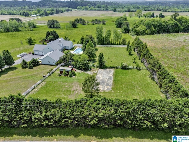 birds eye view of property featuring a rural view