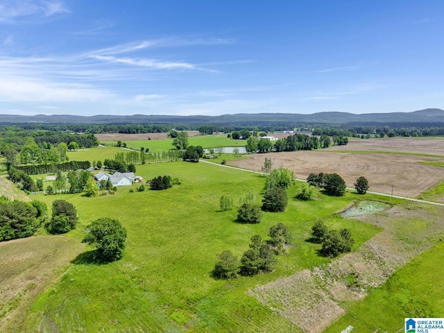 bird's eye view featuring a mountain view and a rural view