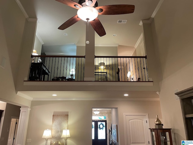184 Grey Oaks Ct, Pelham, AL 35124 - detailed view of a ceiling fan, crown molding, and recessed lighting