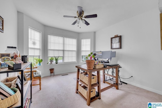 1522 Bower Dr SE, Cullman, AL 35055 - office space with ceiling fan, visible vents, light carpet, and baseboards