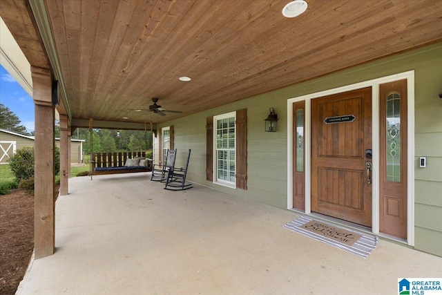 view of patio / terrace with covered porch and ceiling fan