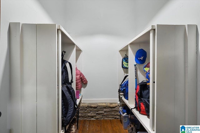 mudroom with wood finished floors