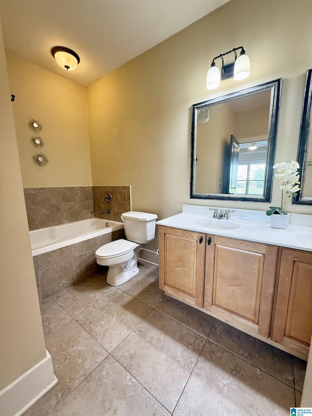 full bathroom featuring vanity, tile patterned floors, and toilet