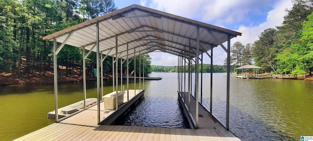 view of dock with a water view
