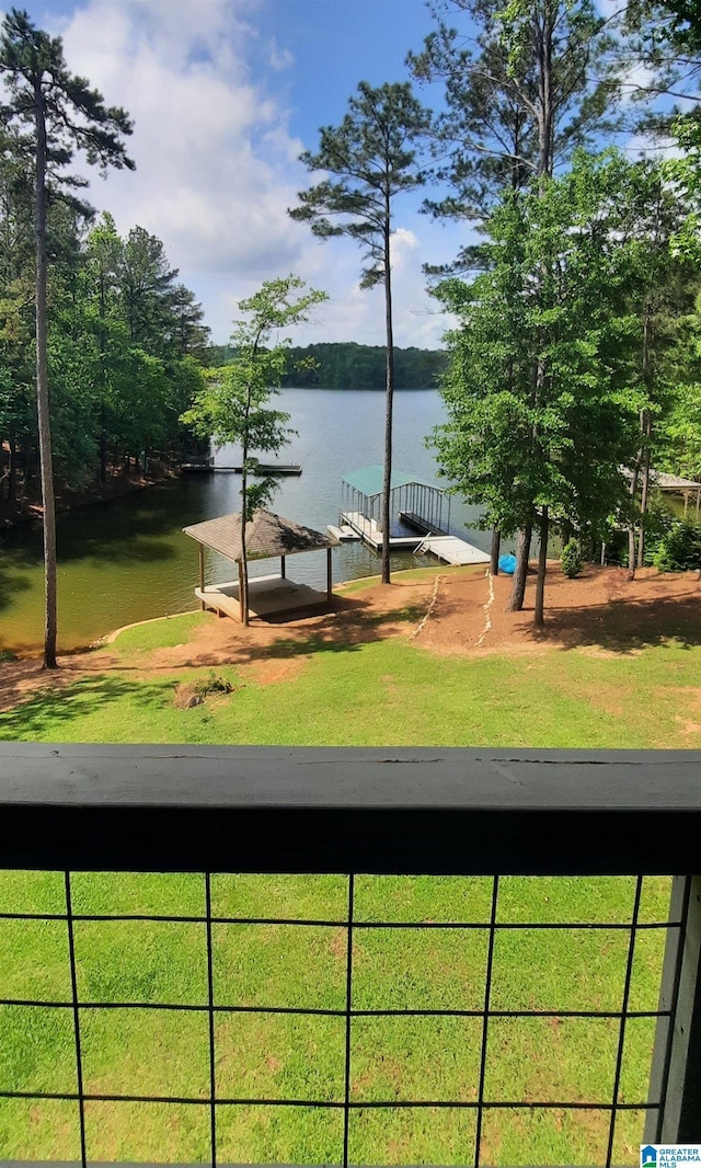 property view of water with a boat dock