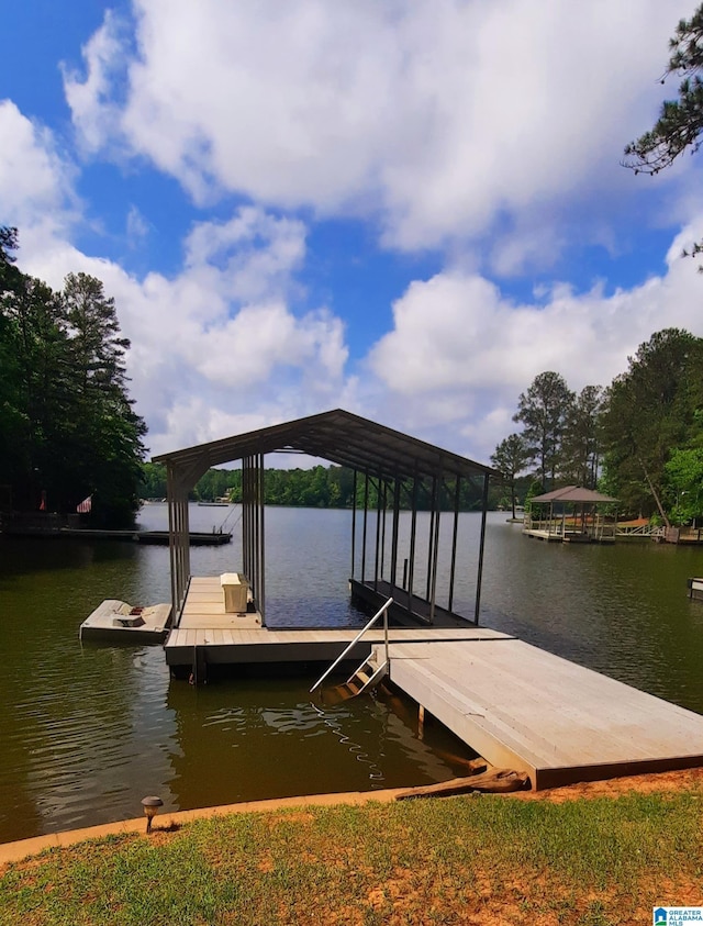 dock area with a water view