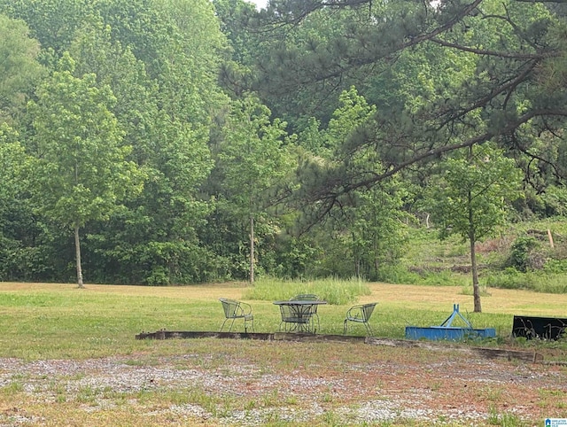 view of yard featuring a wooded view