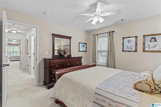 3057 Valley Ridge Rd, Hoover, AL 35242 - bedroom featuring baseboards, ceiling fan, light colored carpet, and visible vents
