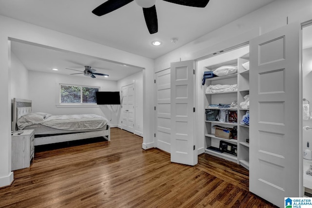 3824 Midway Rd, Adamsville, AL 35005 - bedroom featuring baseboards, recessed lighting, a ceiling fan, and wood finished floors