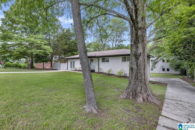 3824 Midway Rd, Adamsville, AL 35005 - view of front of property with french doors, concrete driveway, metal roof, and a front yard