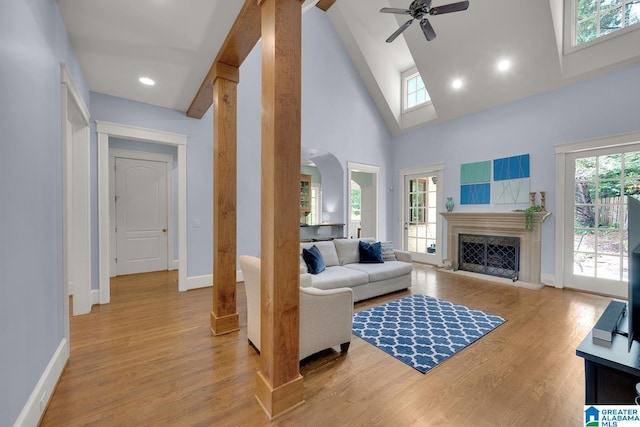364 Stone Brook Cir, Hoover, AL 35226 - living area with a ceiling fan, baseboards, a healthy amount of sunlight, and high vaulted ceiling