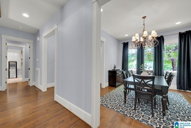 364 Stone Brook Cir, Hoover, AL 35226 - dining room featuring recessed lighting, baseboards, a notable chandelier, and wood finished floors