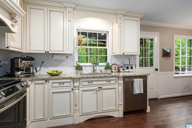 2017 Crossvine Rd, Hoover, AL 35244 - kitchen with a sink, decorative backsplash, stainless steel appliances, and dark wood-type flooring
