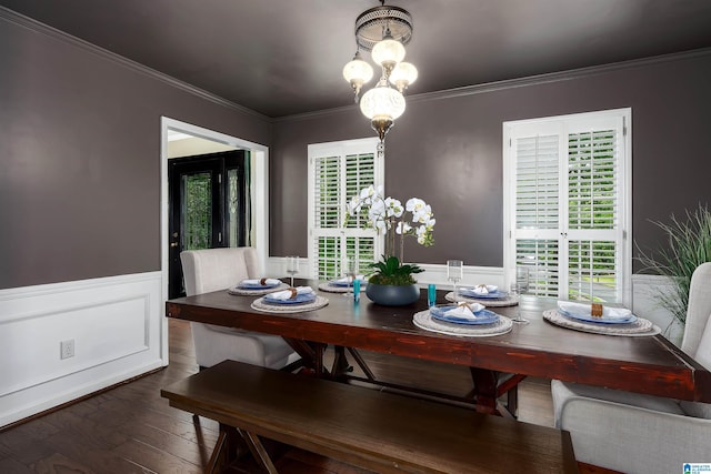 2017 Crossvine Rd, Hoover, AL 35244 - dining space featuring wood-type flooring, wainscoting, and crown molding