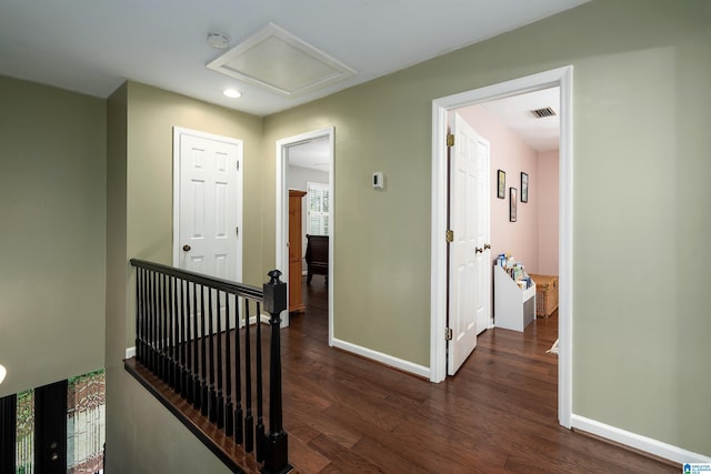 2017 Crossvine Rd, Hoover, AL 35244 - hallway featuring recessed lighting, baseboards, an upstairs landing, and dark wood-type flooring