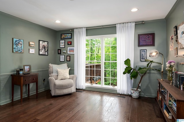2017 Crossvine Rd, Hoover, AL 35244 - sitting room with crown molding, recessed lighting, dark wood-style flooring, and visible vents