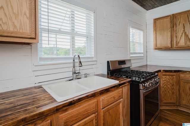 1352 County Road 185, Jemison, AL 35085 - kitchen featuring crown molding, plenty of natural light, gas range, and a sink