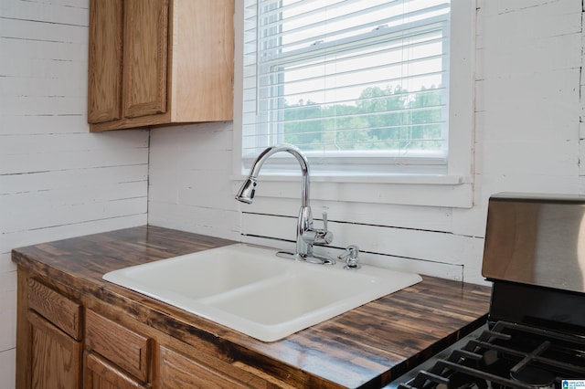 1352 County Road 185, Jemison, AL 35085 - kitchen with wood counters, brown cabinets, and a sink