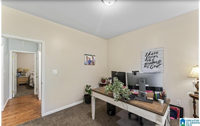 107 Magnolia Ridge Cir, Chelsea, AL 35043 - home office with carpet flooring, baseboards, and wood finished floors