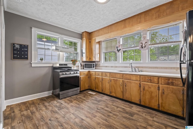 2857 Alexandria Wellington Rd, Alexandria, AL 36250 - kitchen with a textured ceiling, a sink, light countertops, ornamental molding, and stainless steel appliances