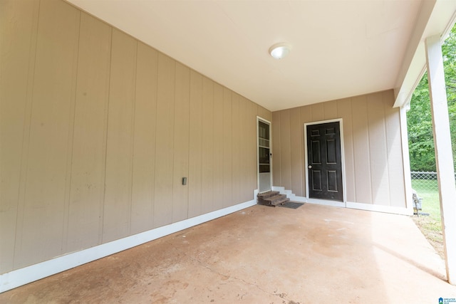 view of patio / terrace featuring fence and entry steps