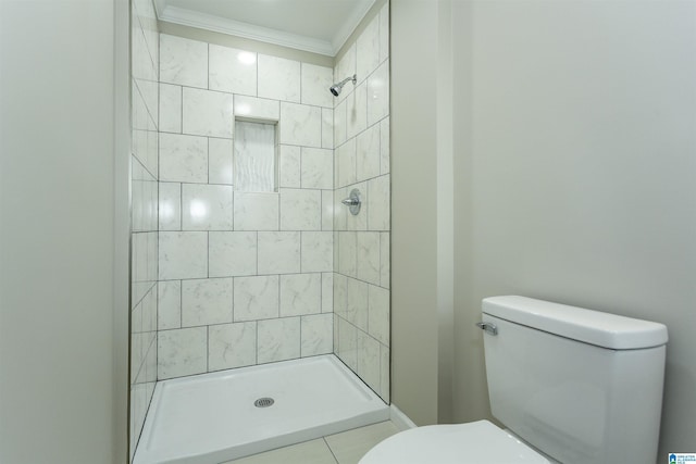 733 Heflin Ave E, Birmingham, AL 35214 - bathroom with toilet, ornamental molding, and a stall shower