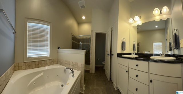 1516 James Hill Way, Hoover, AL 35226 - full bathroom with a sink, double vanity, toilet, a whirlpool tub, and a stall shower