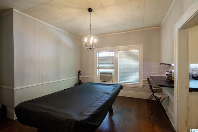 402 8th St, Clanton, AL 35045 - recreation room featuring dark wood-style floors, billiards table, ornamental molding, and cooling unit