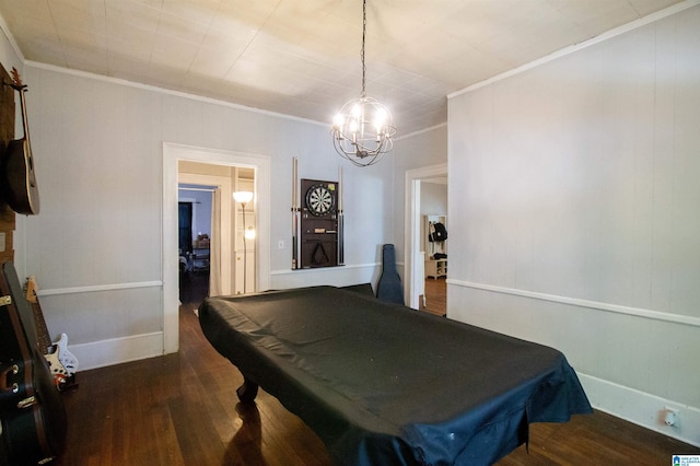 402 8th St, Clanton, AL 35045 - playroom featuring ornamental molding, wood finished floors, a chandelier, and billiards
